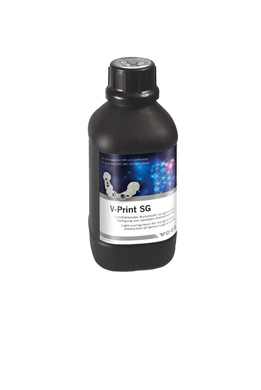 Schwarze Flasche mit V-Print SG-Label und Schraubverschluss.