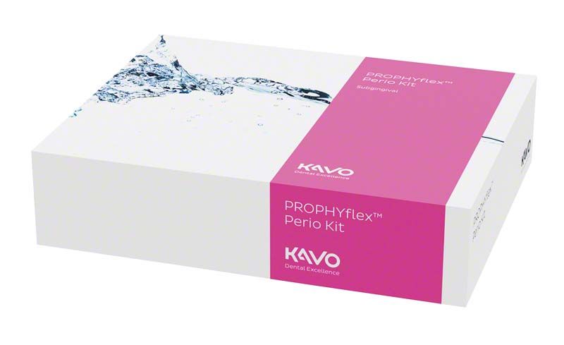 PROPHYflex™ 4 Perio Kit Verpackung mit pinkem Design und Wassermotiv.