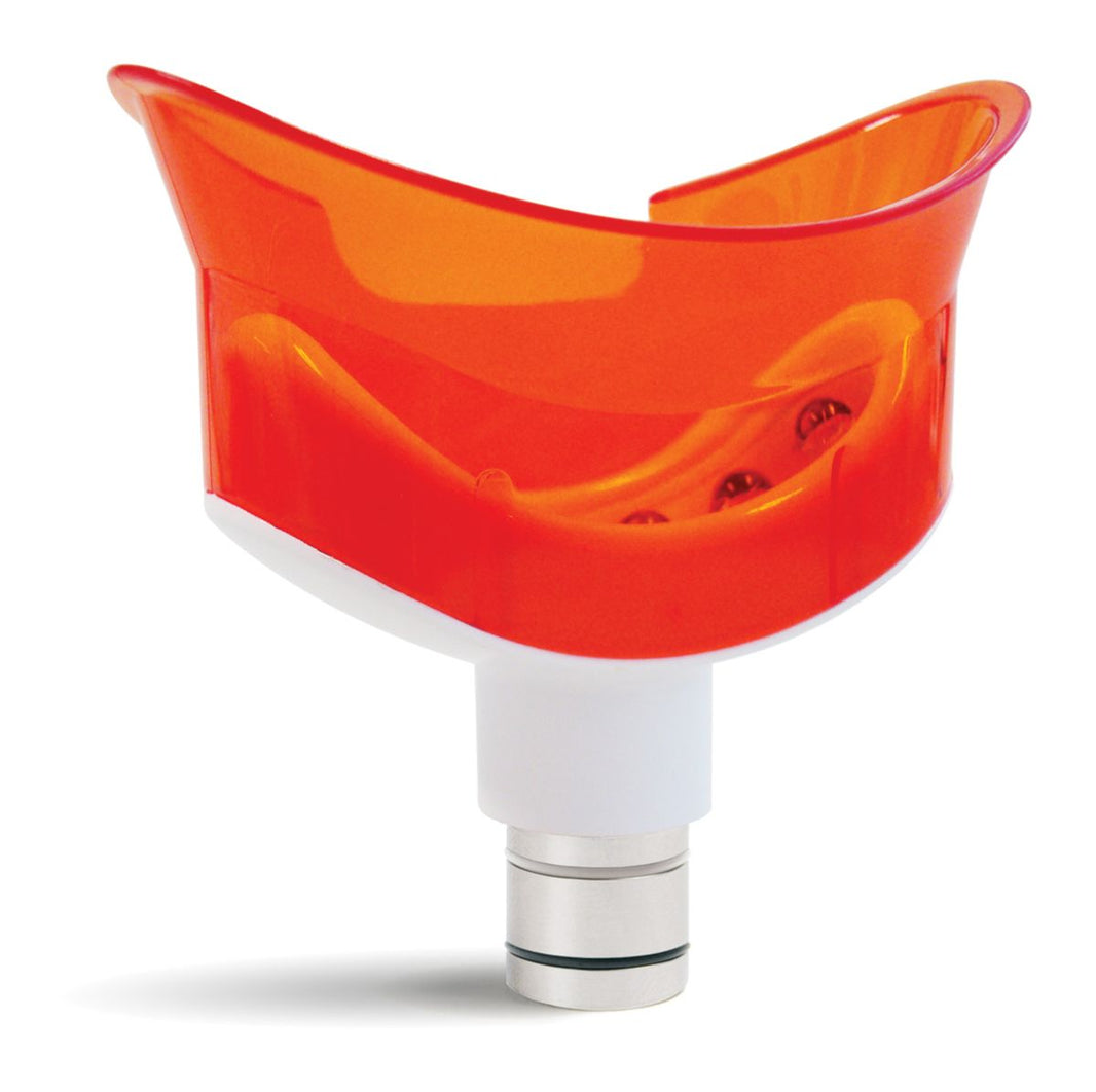 Oranger LED-Aufsatz für Zahnbogen-Bleaching mit rundem Griff.
