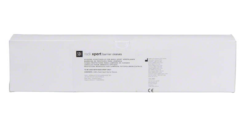Weiße Verpackung der radii xpert Schutzhüllen mit Produktinformationen.