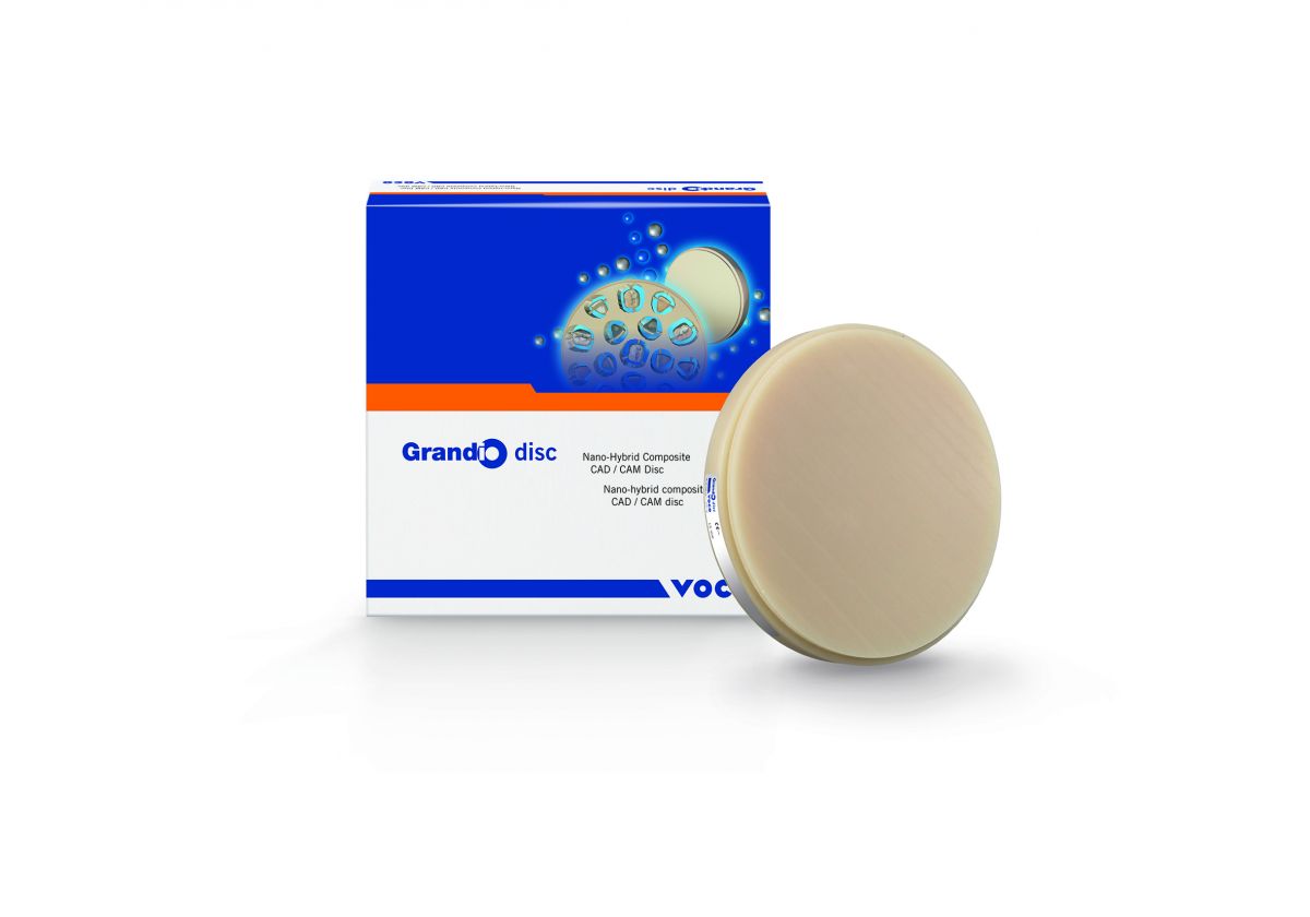 Grandio disc LT A2 Zahnscheibe vor Verpackung mit blauem Design.