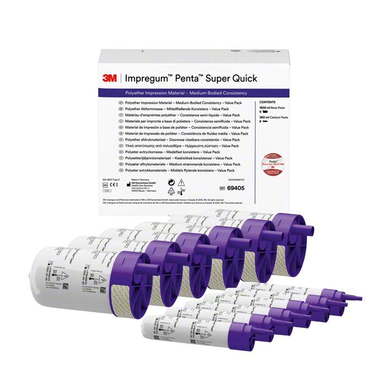 Impregum™ Penta™ Super Quick Medium Body Value Pack mit lila Mischkanülen.