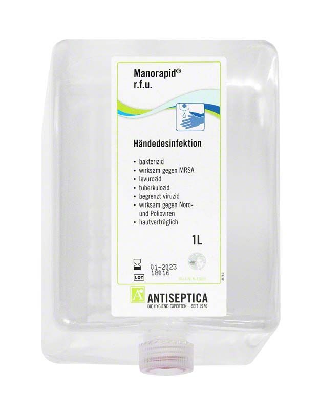 Manorapid® r.f.u. Händedesinfektion Flasche, 1 Liter, für effektive Handhygiene.