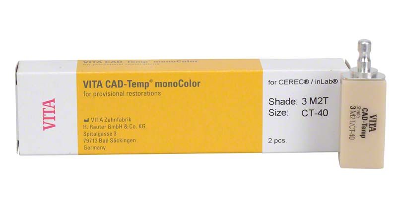 VITA CAD-Temp® monoColor Block und Verpackung für Langzeitprovisorien in Zahnmedizin.
