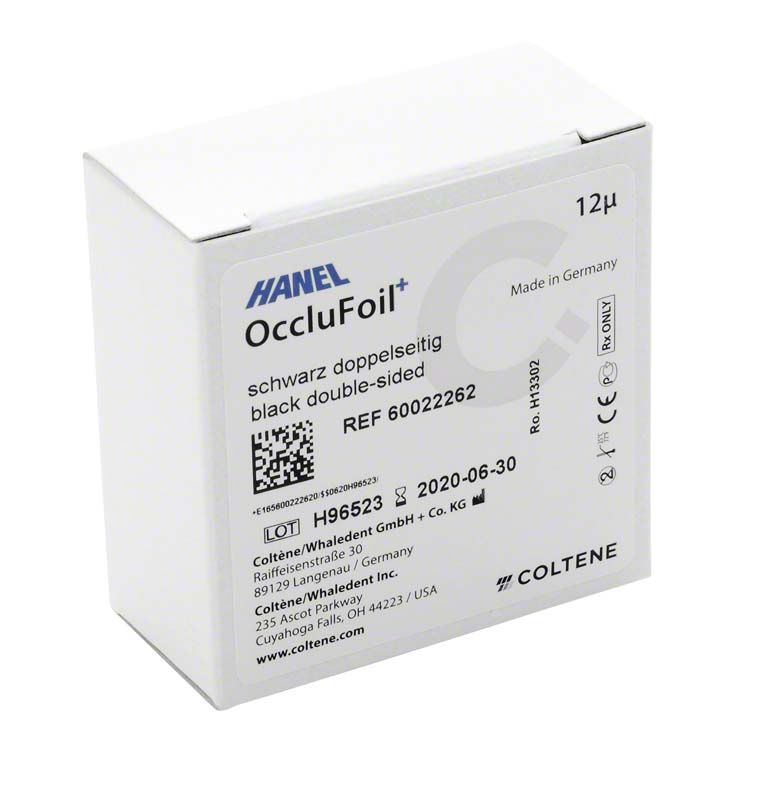 HANEL OccluFoil+ DS 12µ doppelseitige Occlusionsfolie-Verpackung.