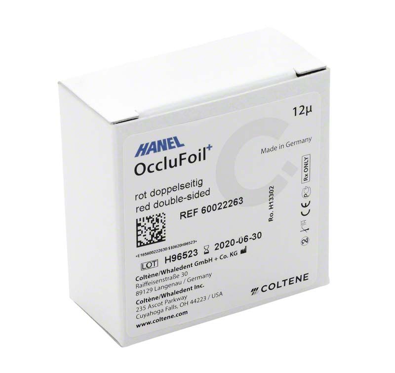 Doppelseitige Occlufolie HANEL OccluFoil+ DS 12µ in Verpackung.