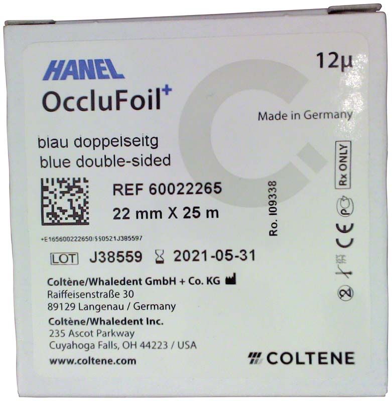 HANEL OccluFoil+ DS 12µ blau doppelseitige Occlufolie Verpackung.