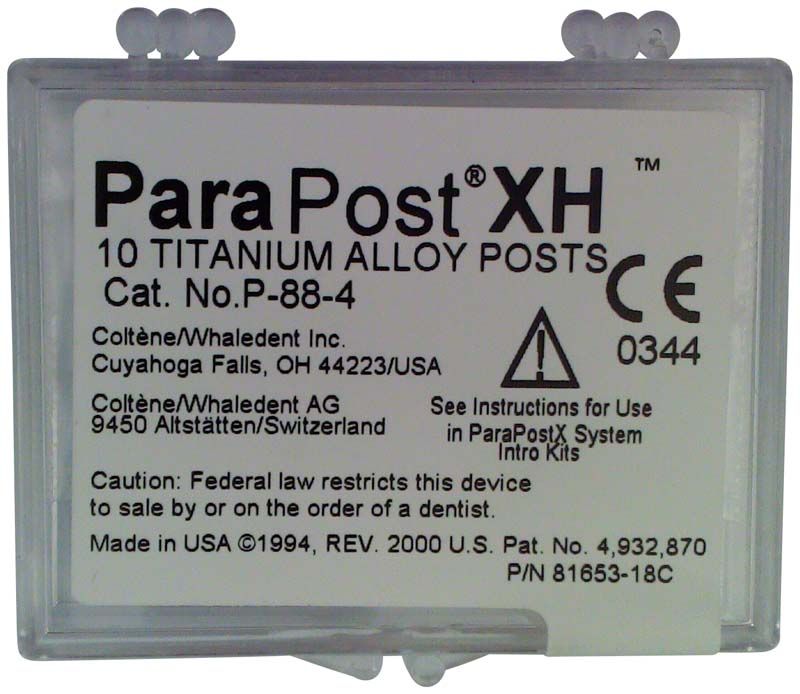 ParaPost XH Titanstifte Verpackung mit Produktinformationen und CE-Kennzeichnung.