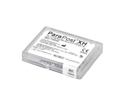 Transparente Verpackung mit ParaPost® XH™ Titanstiften Gr. 4.5 und Etikett.