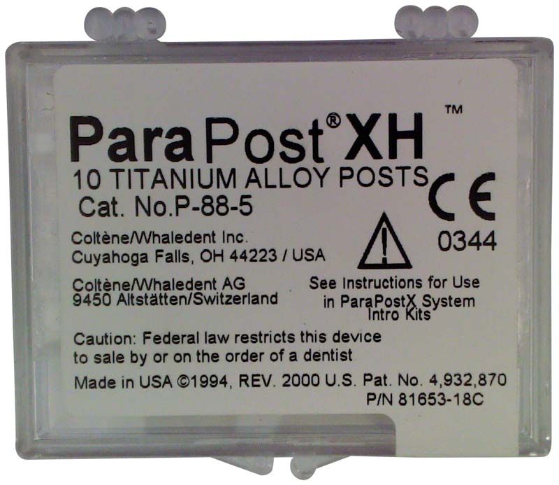 ParaPost® XH™ Titanstifte Gr. 5 rot in Verpackung mit Beschriftung.