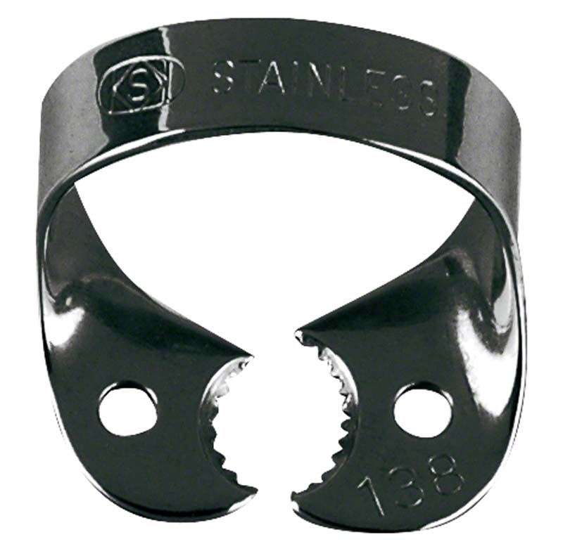 Schwarze Fit-Kofferdam® Klammer Nr. 138 aus Edelstahl.