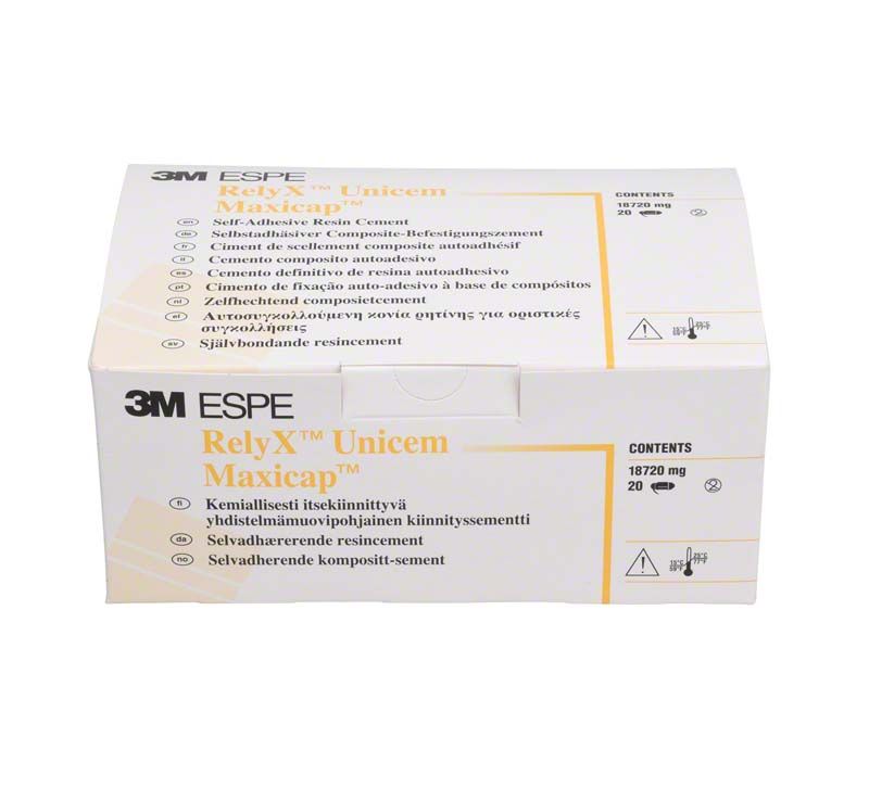RelyX™ Unicem Maxicap Verpackung mit mehrsprachiger Produktbeschreibung.