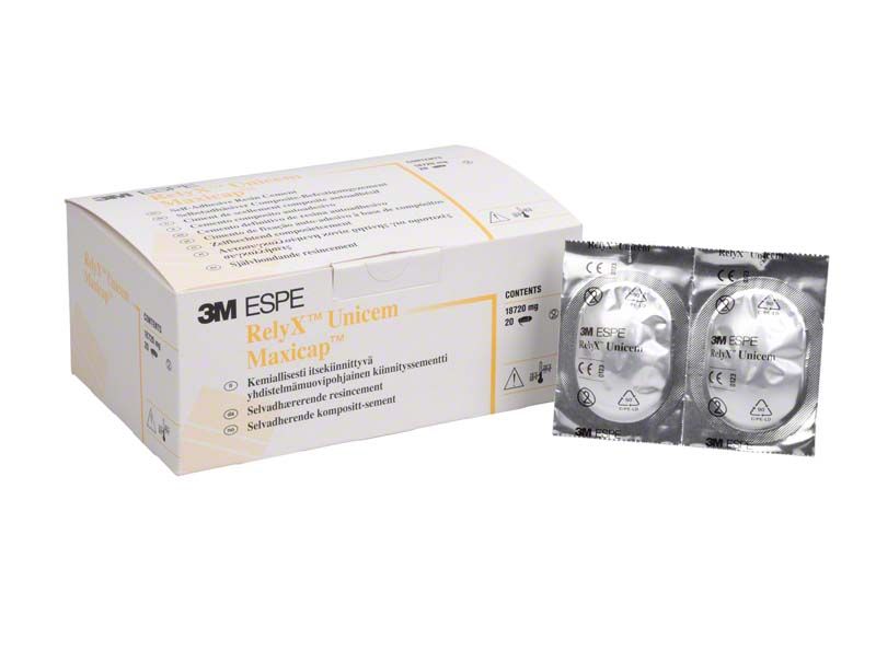 RelyX™ Unicem Maxicap Verpackung mit zwei einzelnen Kapseln sichtbar.