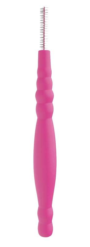 Interdentalbürste mit rosa Griff und weichen Premiumborsten.