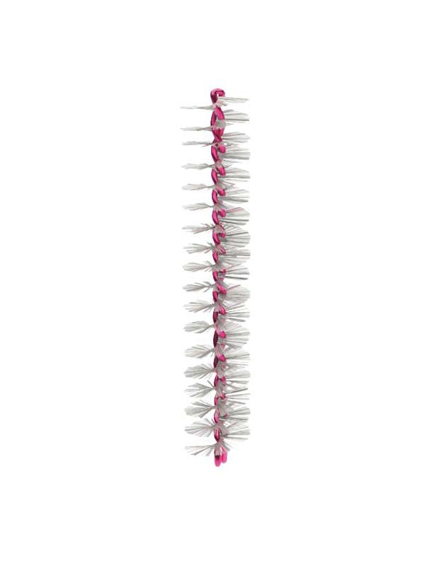 Rosa Interdentalbürste mit weichen Premiumborsten, längliche Ansicht.