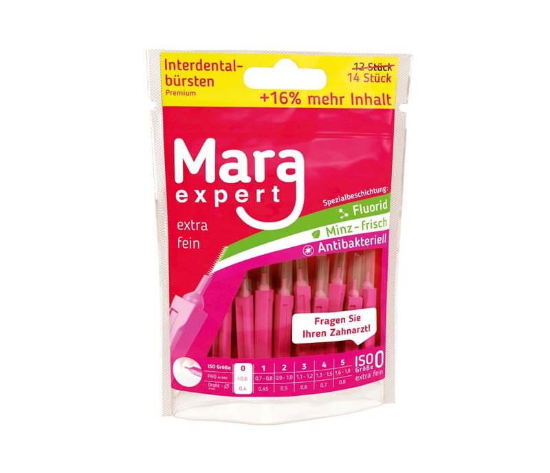 Mara Expert Premium Line Pink Interdentalbürsten in Originalverpackung mit antibakteriellen Eigenschaften.