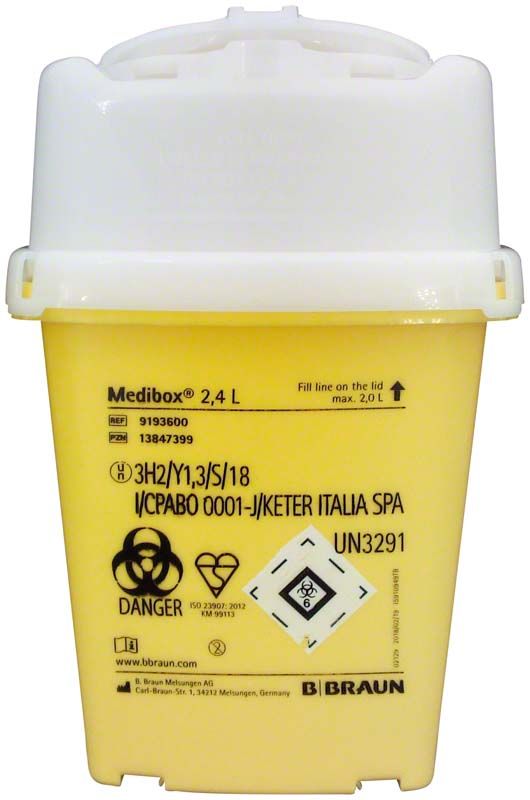 Medibox 2,4 Liter Kanülensammler mit Sicherheitsverschluss.
