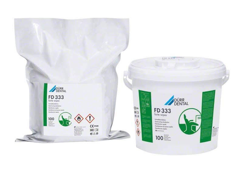 FD 333 forte Desinfektionstücher Basisset in Spender und Nachfüllpackung.