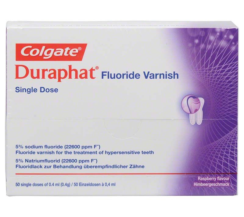 Duraphat® Fluoridlack Einzeldosis-Packung mit 5% Natriumfluorid, Himbeergeschmack.