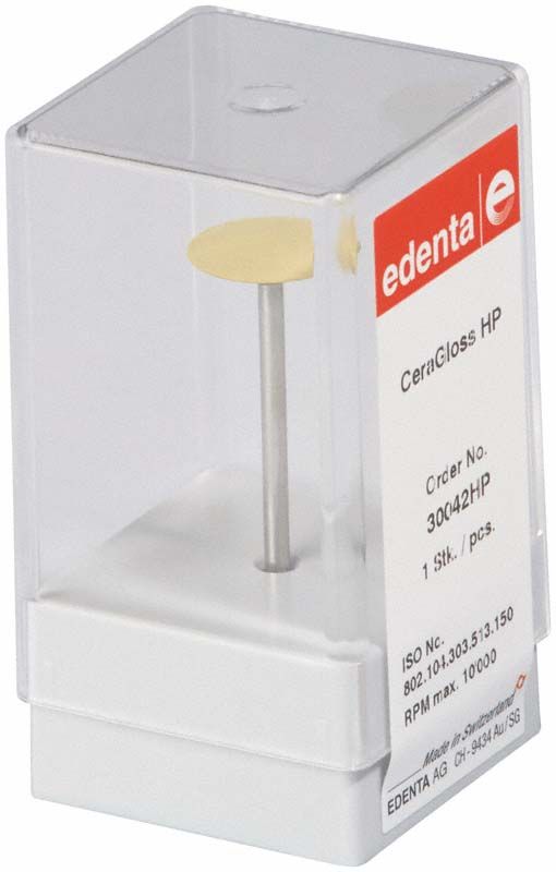 CeraGloss gelb Linse HP in transparenter Kunststoffverpackung mit rotem Etikett.