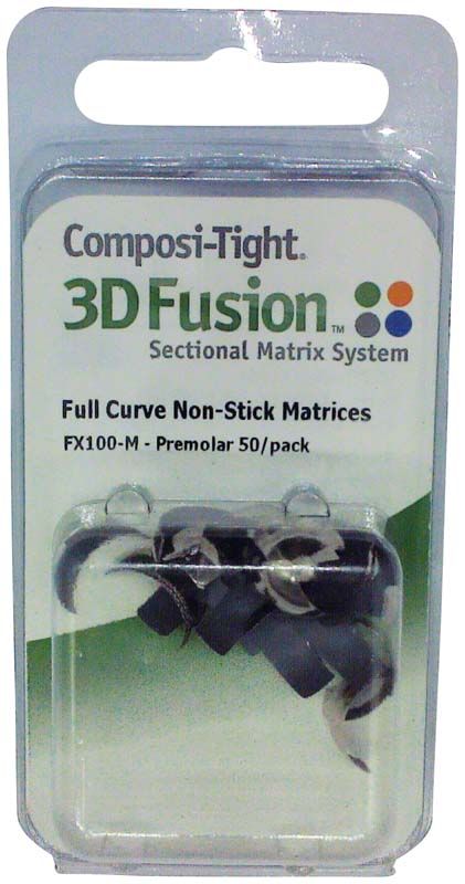 Composi-Tight® 3D Fusion™ Full Curve Matrizen für Prämolaren, 50 Stück Verpackung.