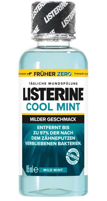 LISTERINE® Cool Mint Mundspülung 95ml Flasche mit mildem Geschmack.
