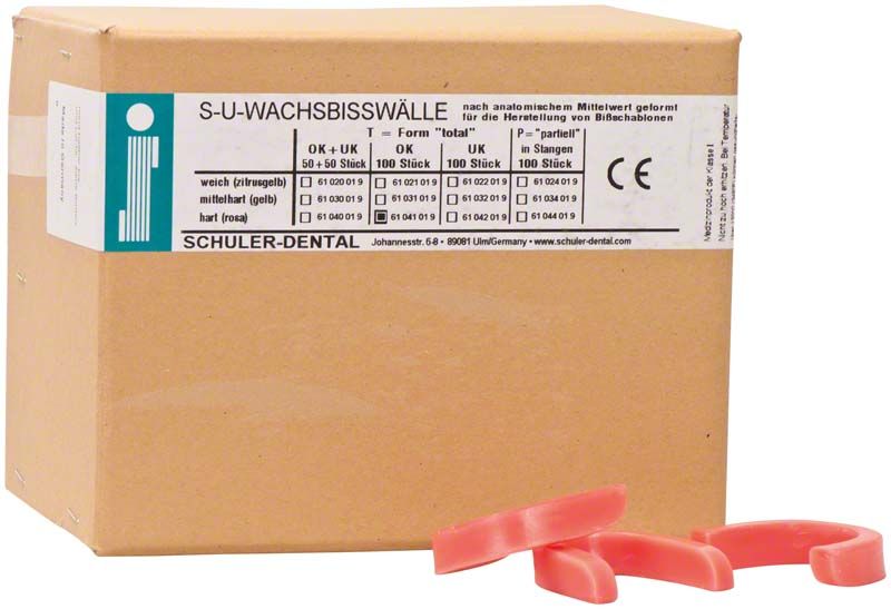 S-U-Wachsbisswälle T Hart rosa OK, vorgeformt für Totalprothetik.