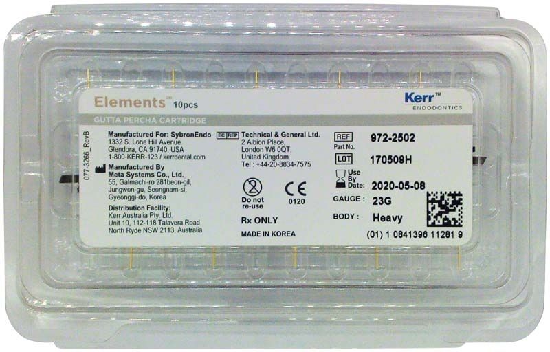 Kunststoffverpackung von Elements™ Guttapercha-Kartuschen Heavy Body 23GA.