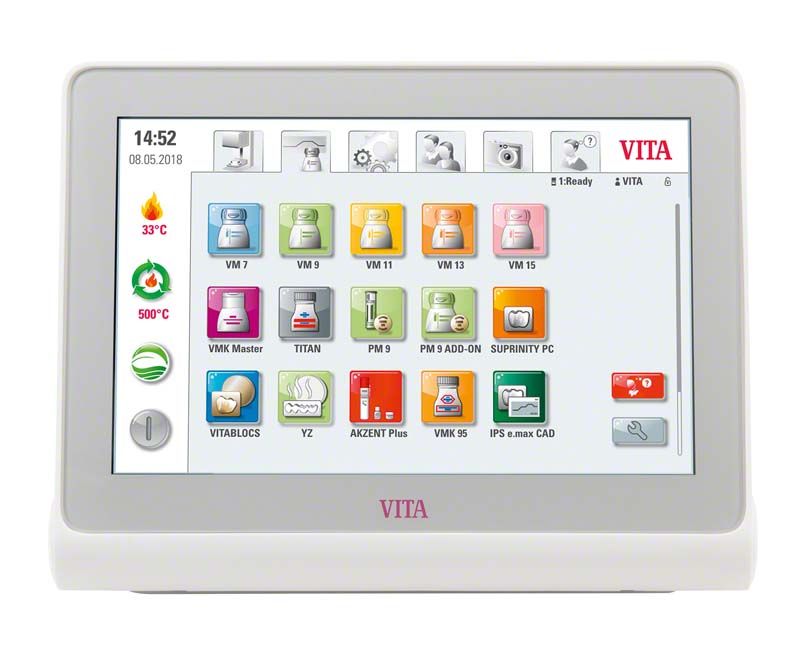 Tablet-Display des VITA vPad comfort mit dentalen Software-Icons.