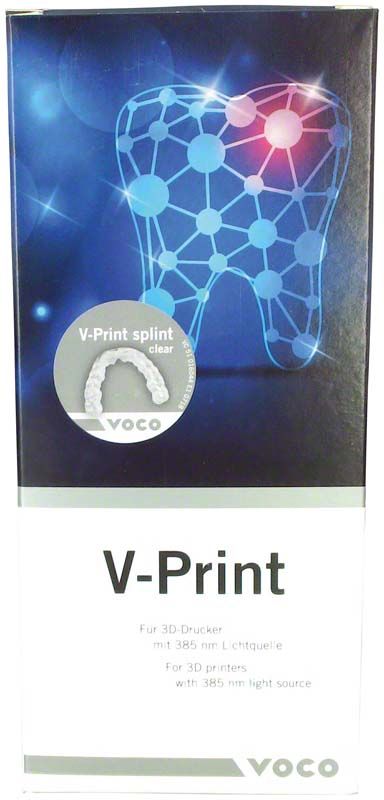 V-Print splint clear Verpackung mit Zahnillustration und Produktbeschreibung.