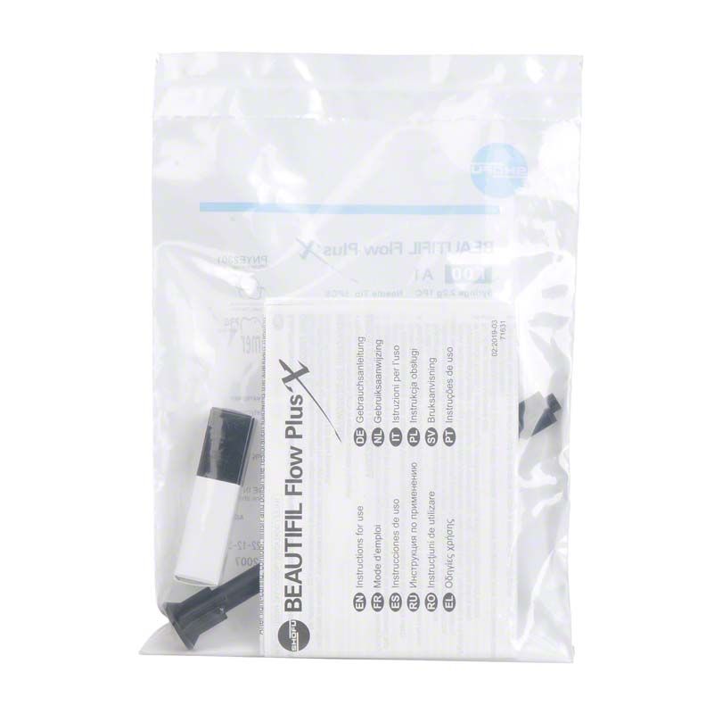 BEAUTIFIL Flow Plus X F00 A1 in Verpackung mit Applikationsspitzen.