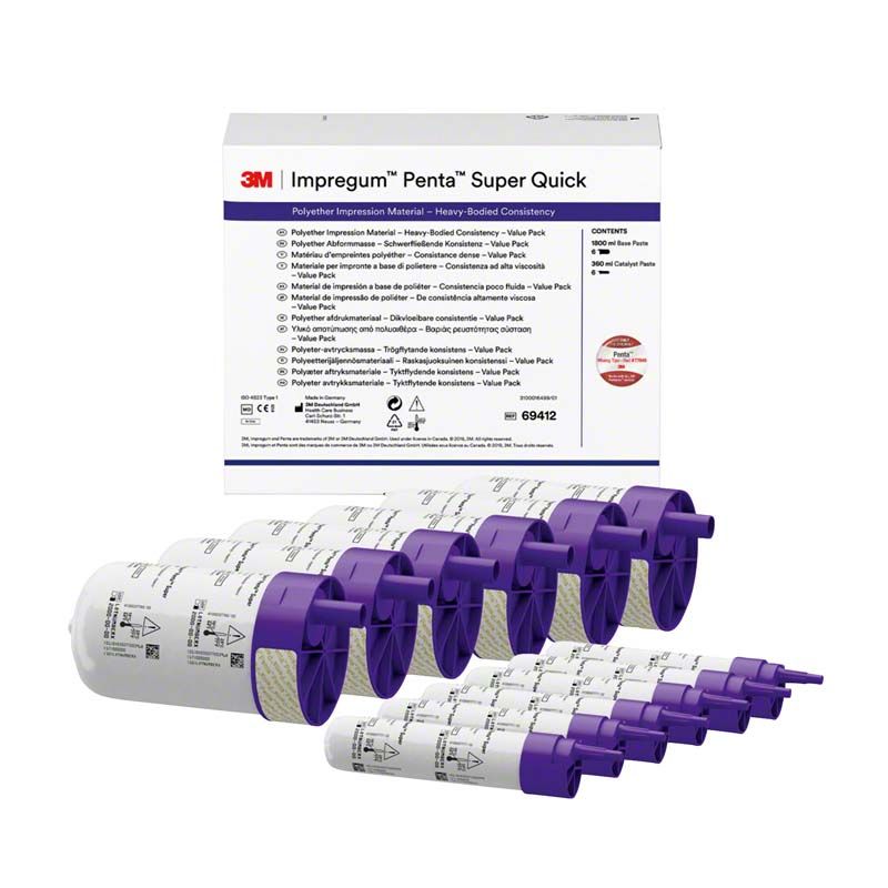 Impregum™ Penta™ Super Quick Heavy Body Value Pack mit lila Mischkanülen.