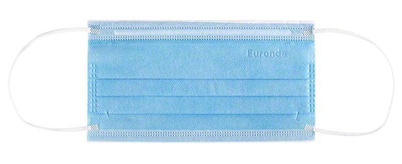 Blauer 4-lagiger medizinischer Mund-Nasenschutz mit Gummizug.