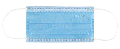Blauer 4-lagiger medizinischer Mund-Nasenschutz mit Gummizug.