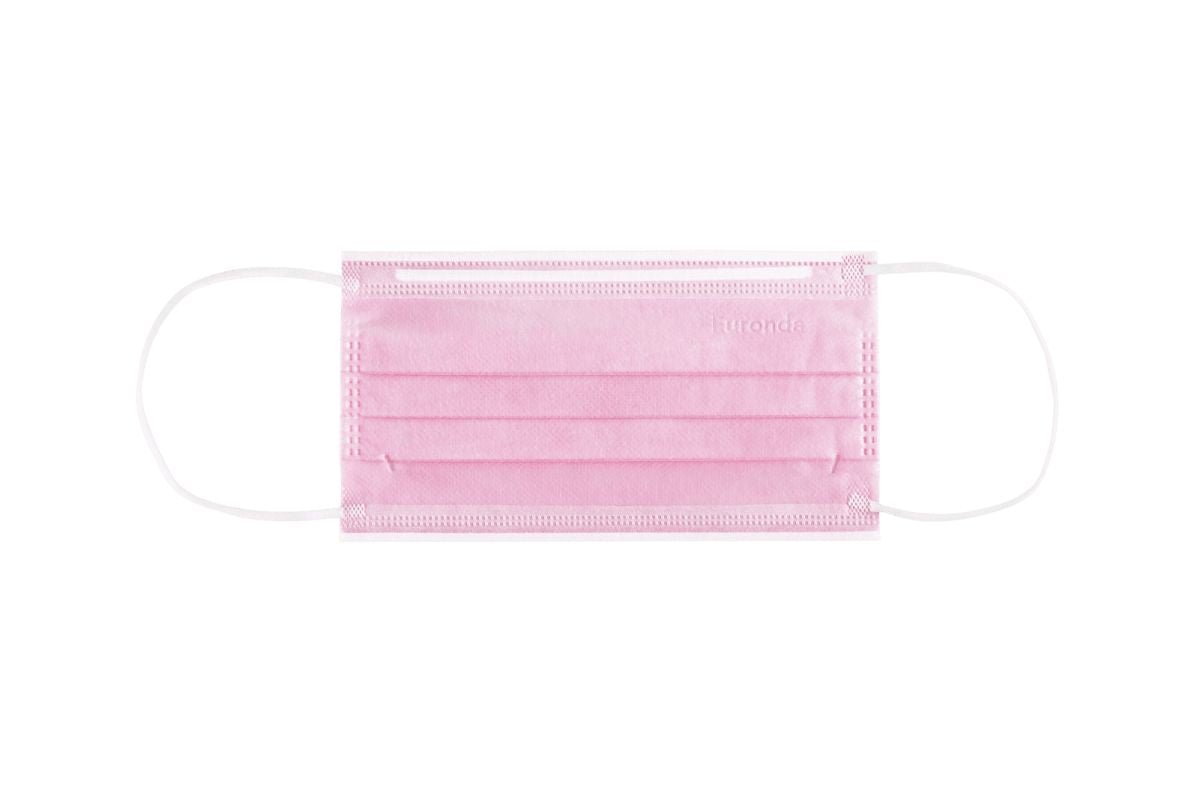 Rosa Einwegmundschutz mit elastischen Ohrschlaufen, 4-lagig für optimalen Schutz.