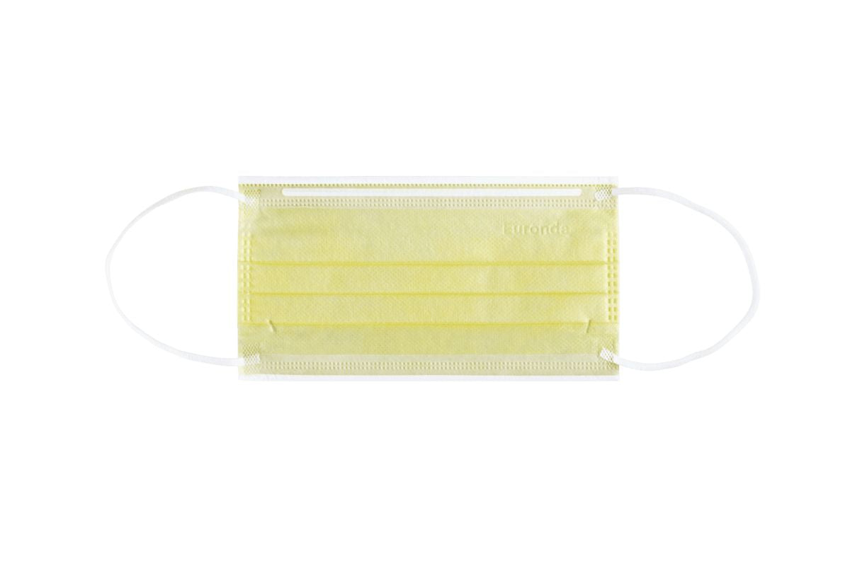 Monoart Mundschutz Pro 4, gelb, mit elastischen Ohrschlaufen.