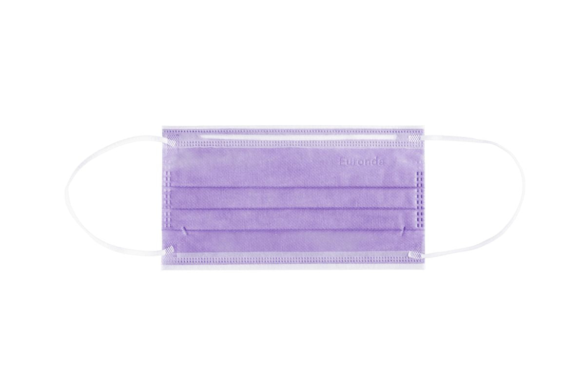 Monoart Mundschutz Pro 4 Perfect Fit Gummizug in Lila auf weißem Hintergrund.