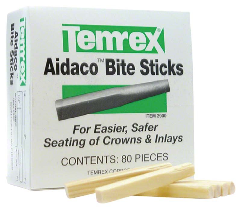 Verpackung der Aidaco Aufbisshölzer mit 80 Stück für Zahnarztpraxis.