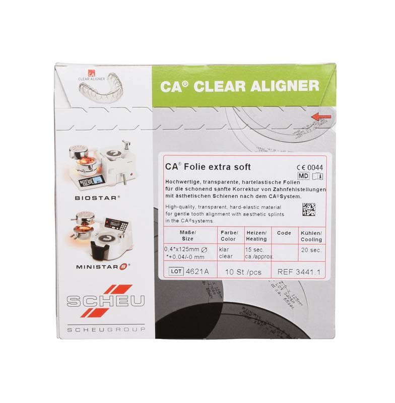 CA® Folie 10er Extra soft, transparente Tiefziehfolie für Zahnkorrekturen.