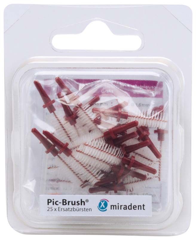 Pic-Brush® Ersatzbürsten 25er-Packung in Bordeaux, Größe X-Large, in Kunststoffverpackung.