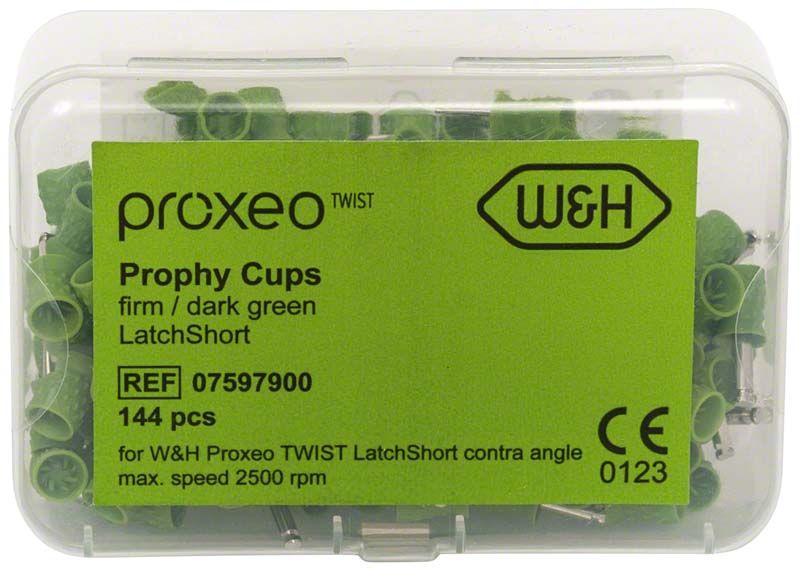 LatchShort Prophy-Kelche fest dunkelgrün in transparenter Verpackung.