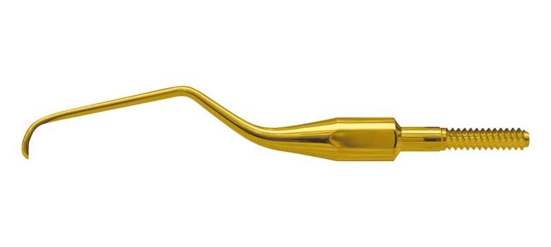 Einschraubbare goldene Kürettenspitze für parodontale Behandlungen.