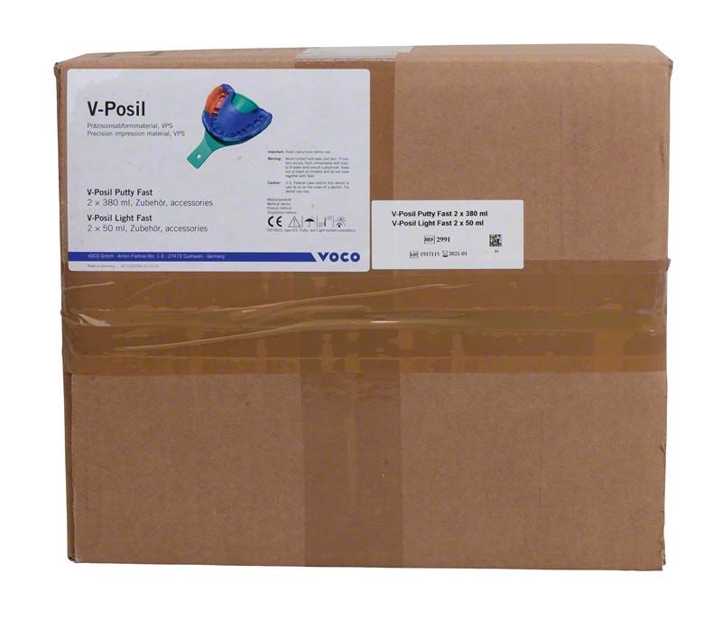 Kartonverpackung des V-Posil Starter-Set Putty Fast mit Etikett.