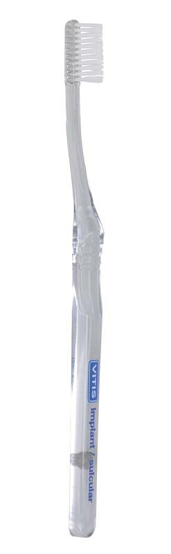 VITIS® Implantat-Zahnbürste mit schmalem, biegbarem Bürstenkopf und ergonomischem Griff.