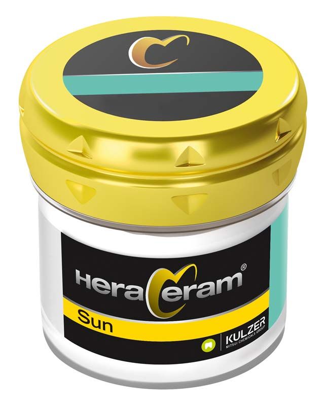 HeraCeram® Sun Schultermasse LM4 in gelber Verpackung mit Logo.