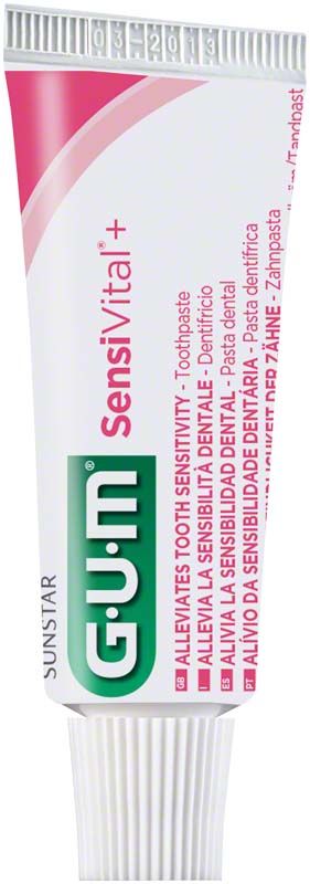 GUM SensiVital+ Zahnpasta Tube 12ml mit Schutz- und Pflegeformel.