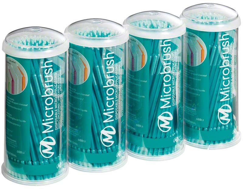 Microbrush Applikatoren ultrafein in petrolfarbenen Röhrenverpackungen.