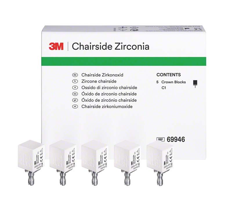3M™ Chairside Zirkoniumoxidblöcke C1 vor Verpackung für dentale Restaurationen