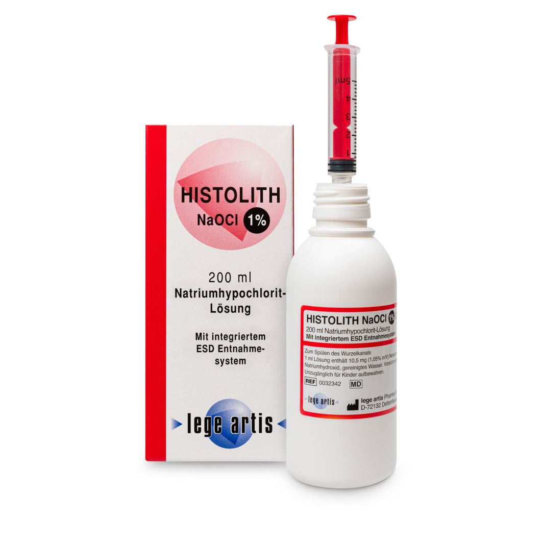HISTOLITH NaOCI 1% Lösung in 200ml Flasche mit ESD-System.