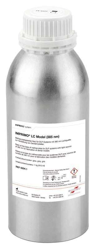 IMPRIMO® LC Model grau Kunststoffharzflasche für 3D-Druck von Dentalmodellen.